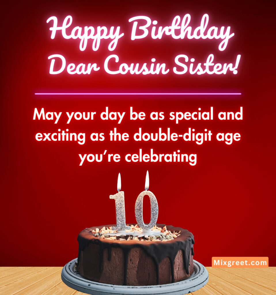 Happy 10th Birthday Wishes Images for Cousin Sister