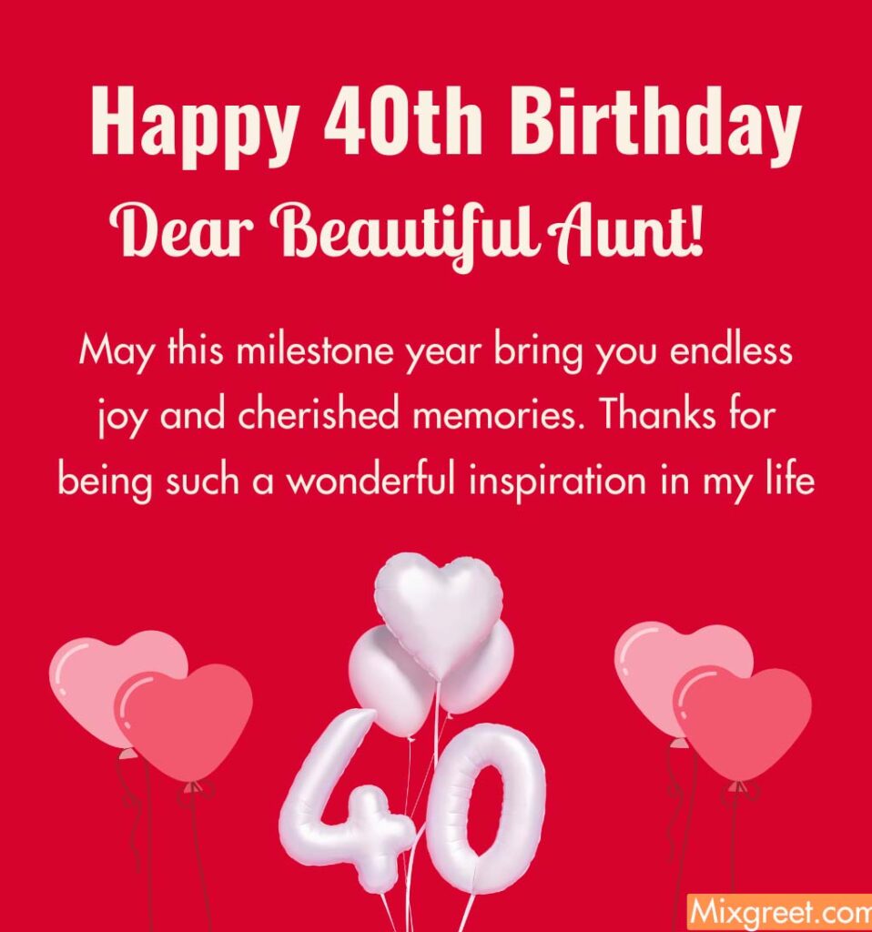 40th Birthday wishes for Beautiful Aunty 