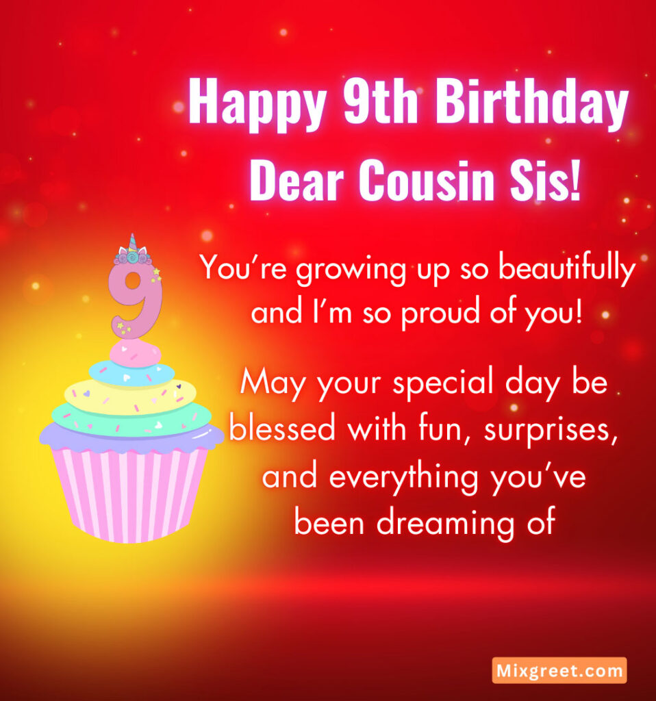 Happy 9th Birthday Wishes Images for Cousin Sister