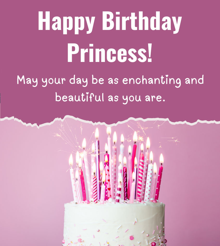 Happy Birthday Dear Princess Girl With Pink cake