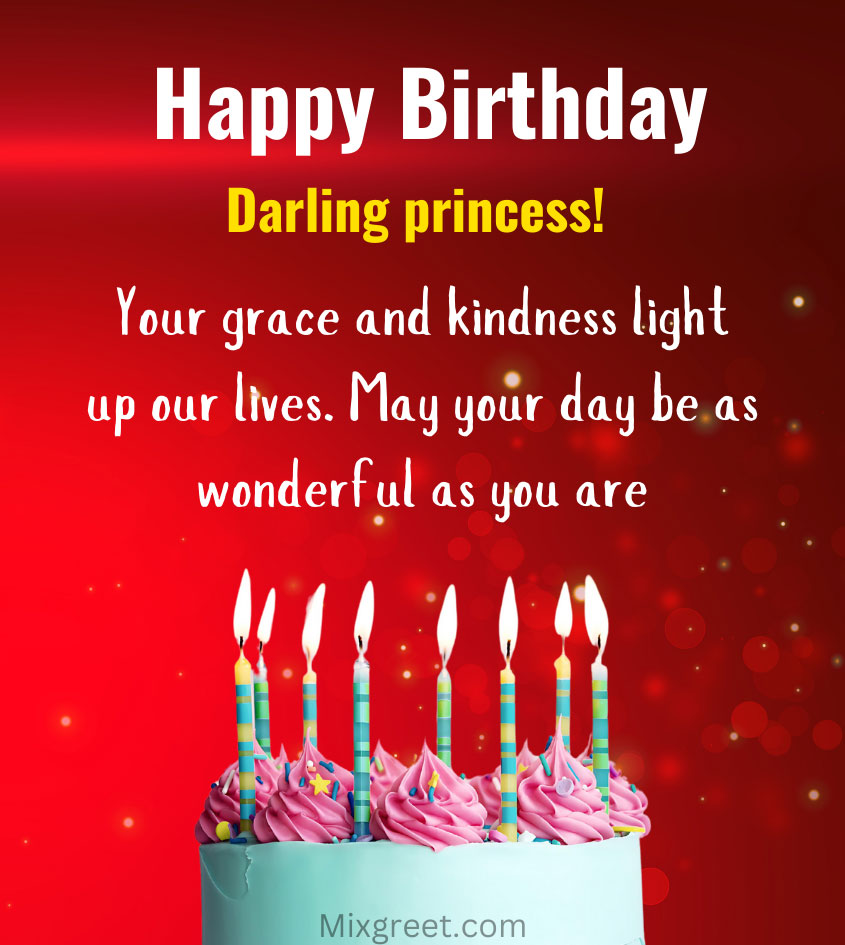 Happy Birthday Princess with cake and Beautiful Quotes