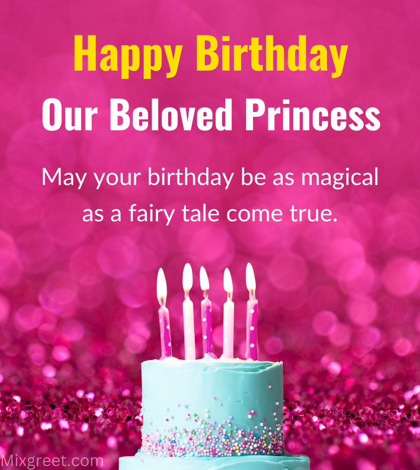 Birthday Princess with cake and Beautiful Quotes in pink background