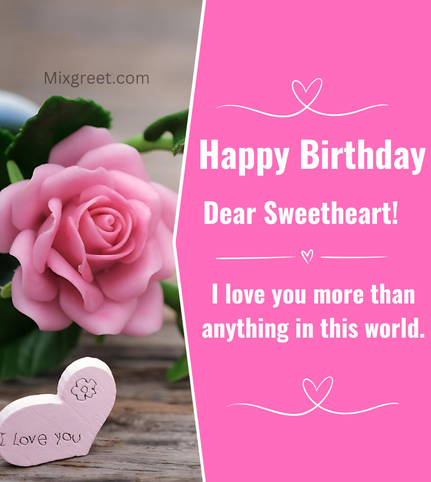 Sweetheart Birthday Wishes with Pink Rose 