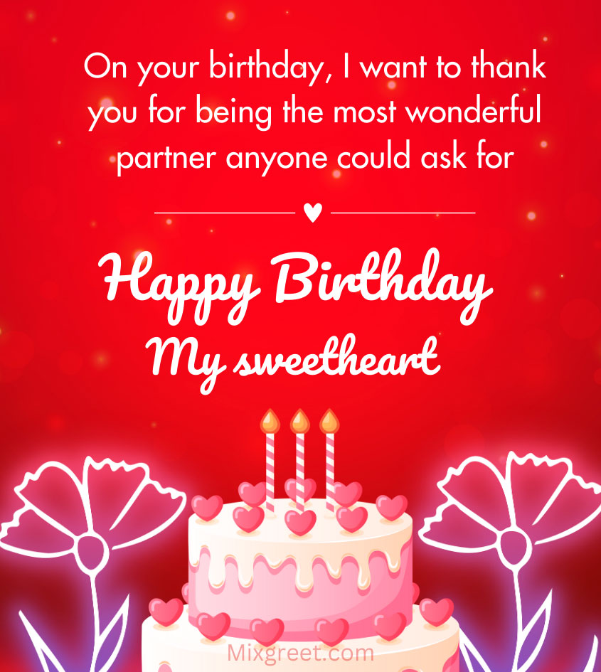 Birthday Wishes for Sweetheart With Love Cake