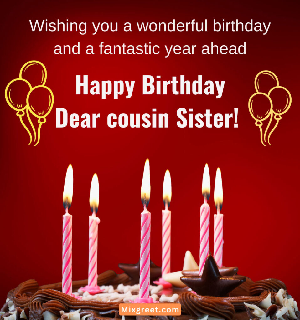 Birthday Wishes for Cousin Sister with cake and Candles