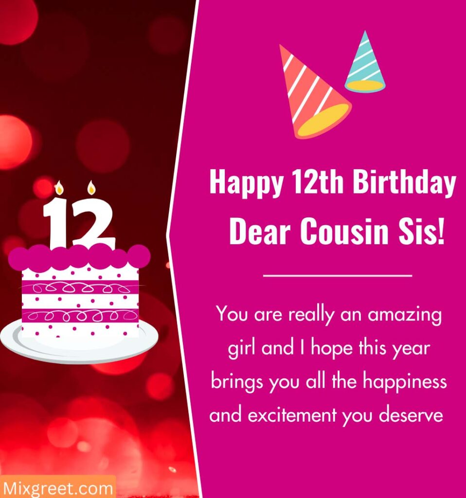 Happy 12th Birthday Wishes Images for Cousin Sister