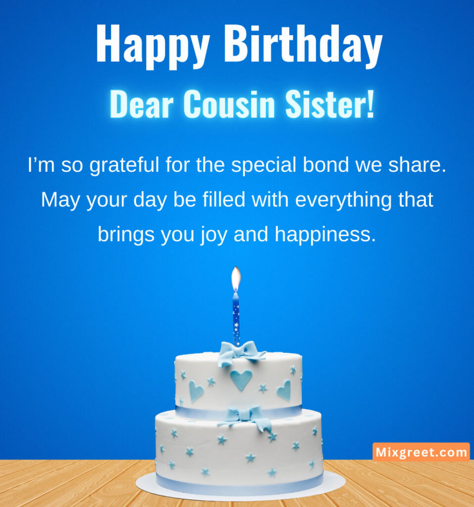 Birthday Greetings for Cousin Sister with Beautiful Cake