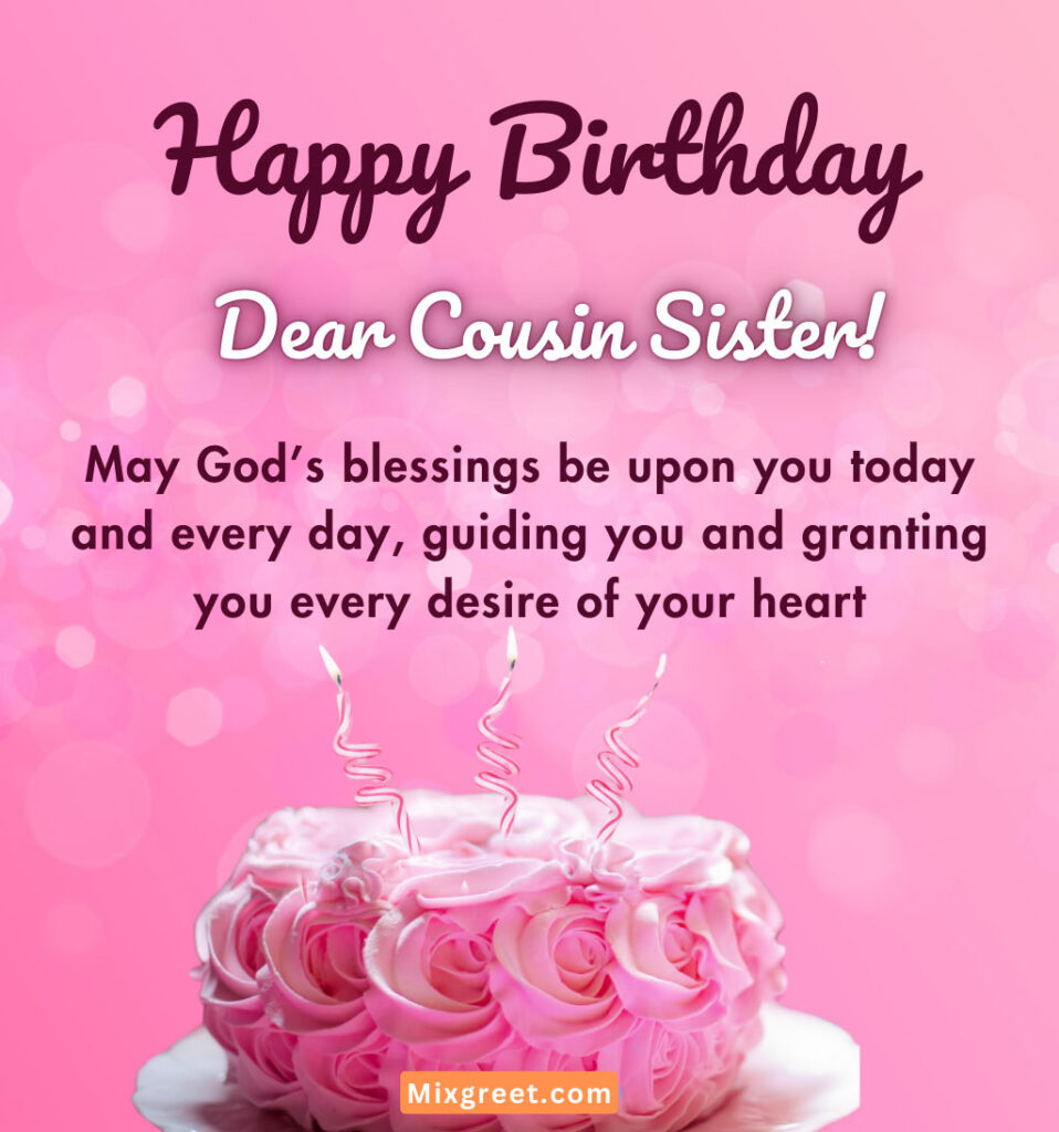 Cousin Sister Birthday Wishes Images In Pink Cake Background