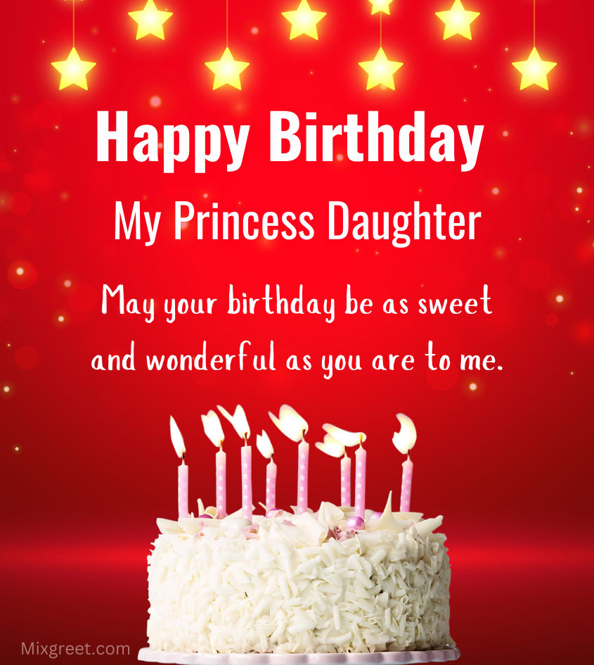 sweet princess girl happy birthday wishes with cake and quotes