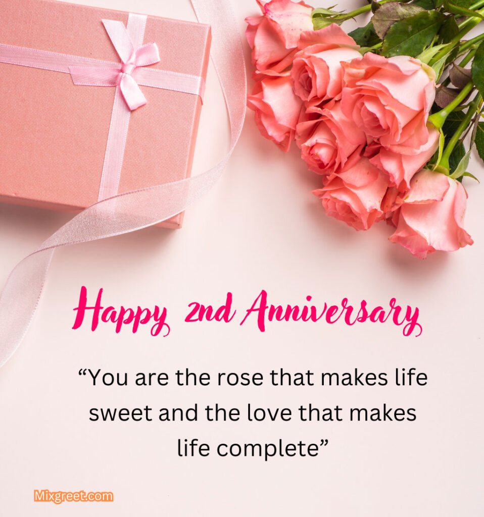 2nd Anniversary Wishes for Wife with Flowers and Gifts