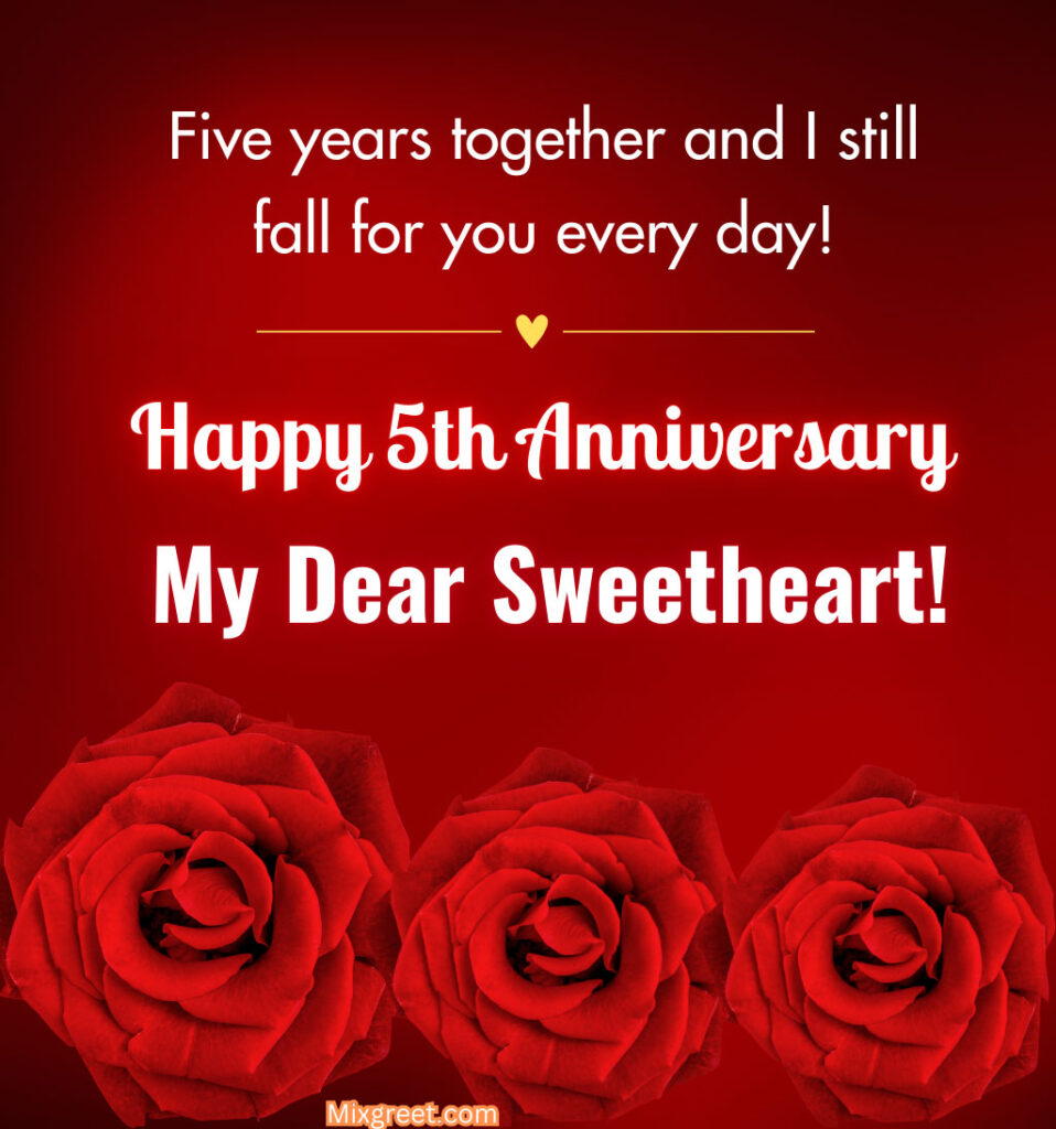 5th Love Anniversary Quotes with Rose for Your Beloved Girlfriend