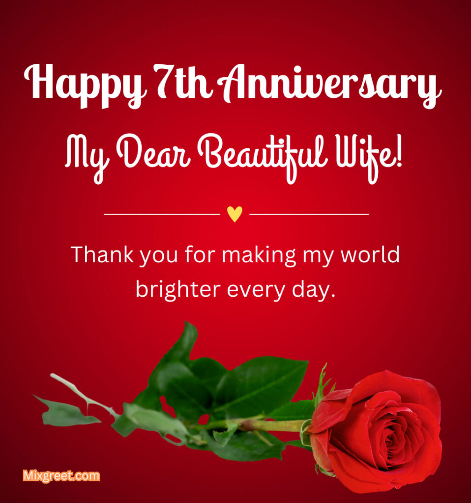 7th Anniversary Wishes for Wife with Rose