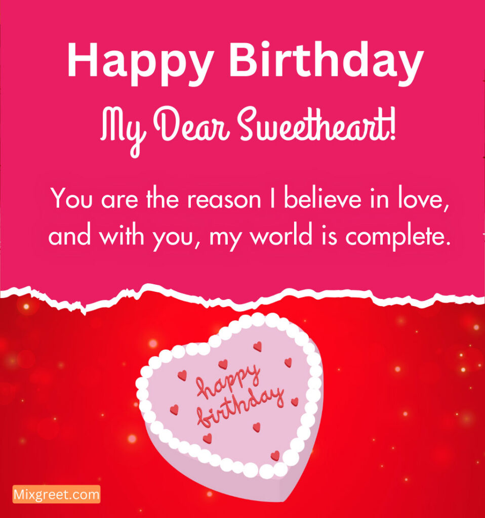 Birthday Wishes for Sweetheart Girlfriend with Love Cake