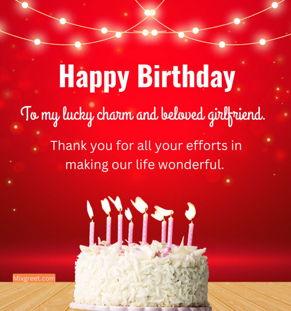 Birthday greetings for Girlfriend with Cake and Candles