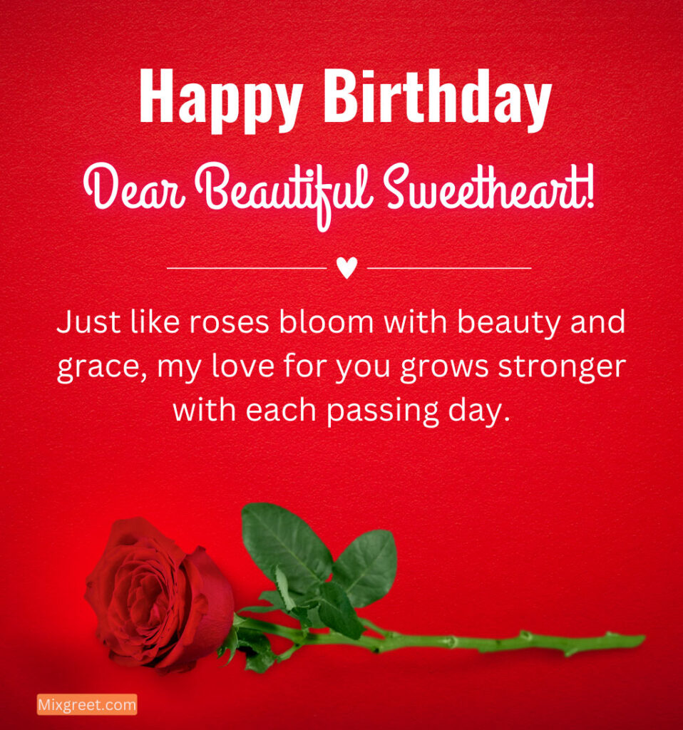 Happy Birthday Wishes for Sweetheart Girlfriend with Rose