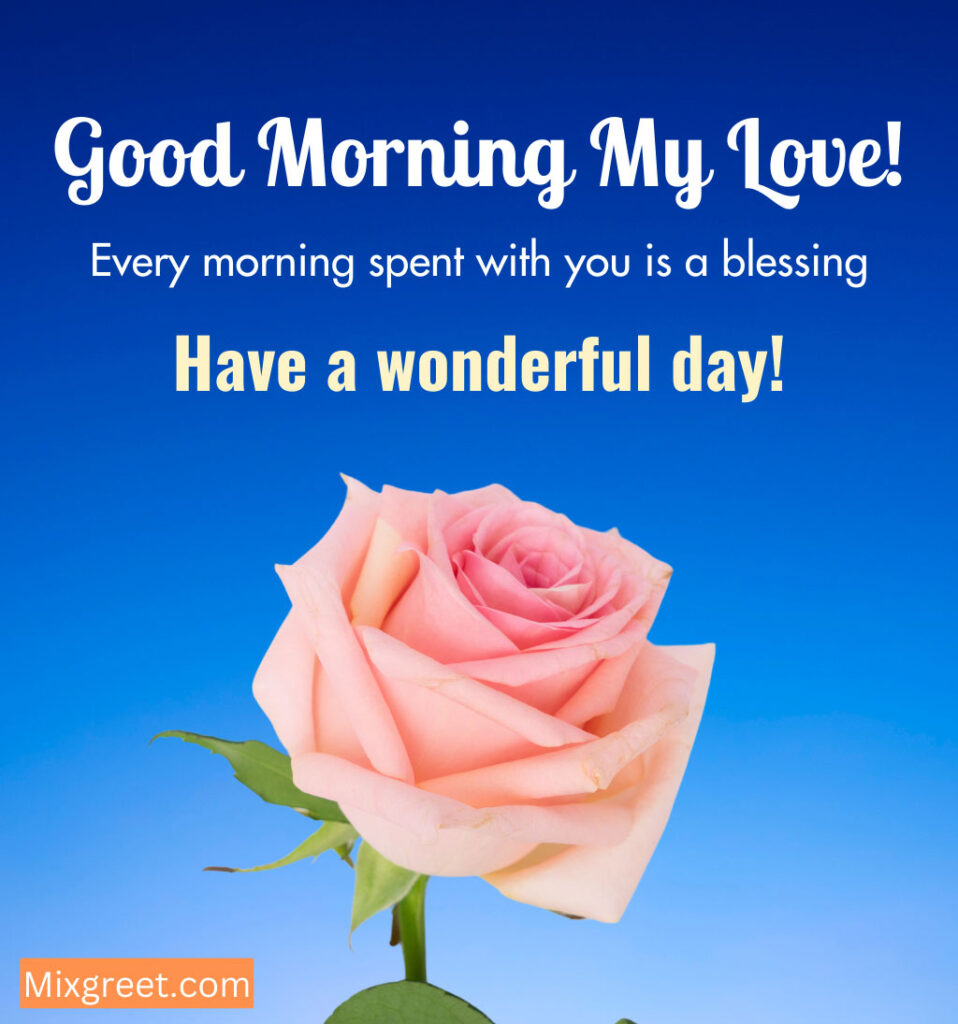 Love Good Morning Wishes with Single Pink Rose Flower