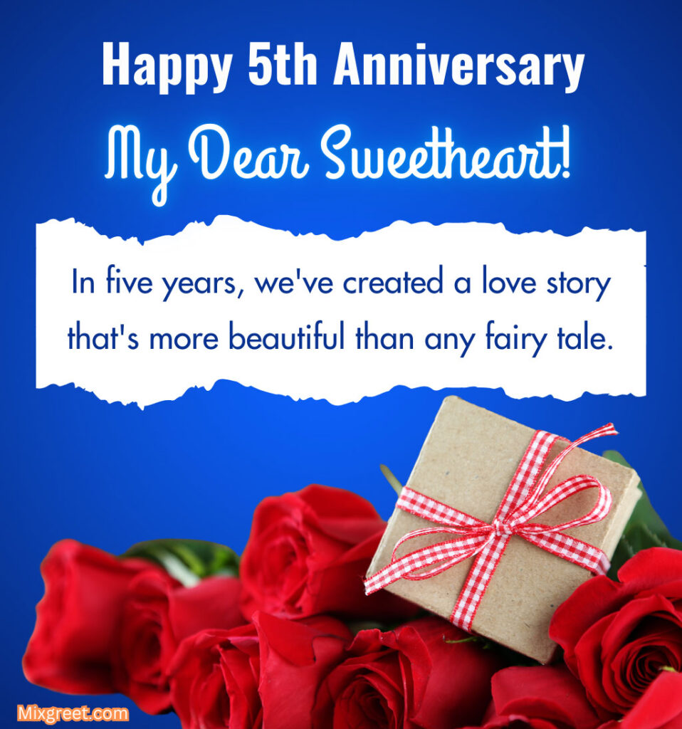 Happy 5th Love Anniversary Wishes for Sweetheart Girlfriend with Rose and Gifts