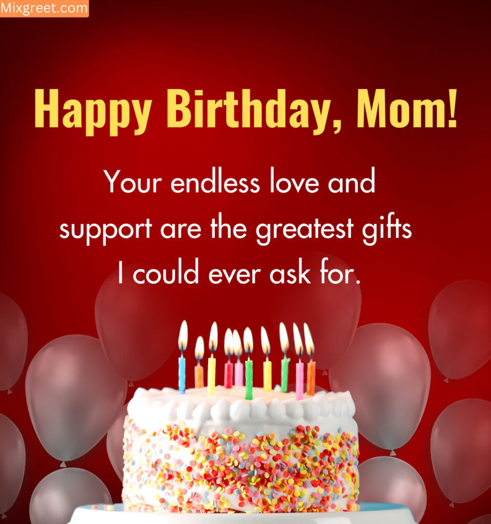 Birthday wishes for Mom with a cake