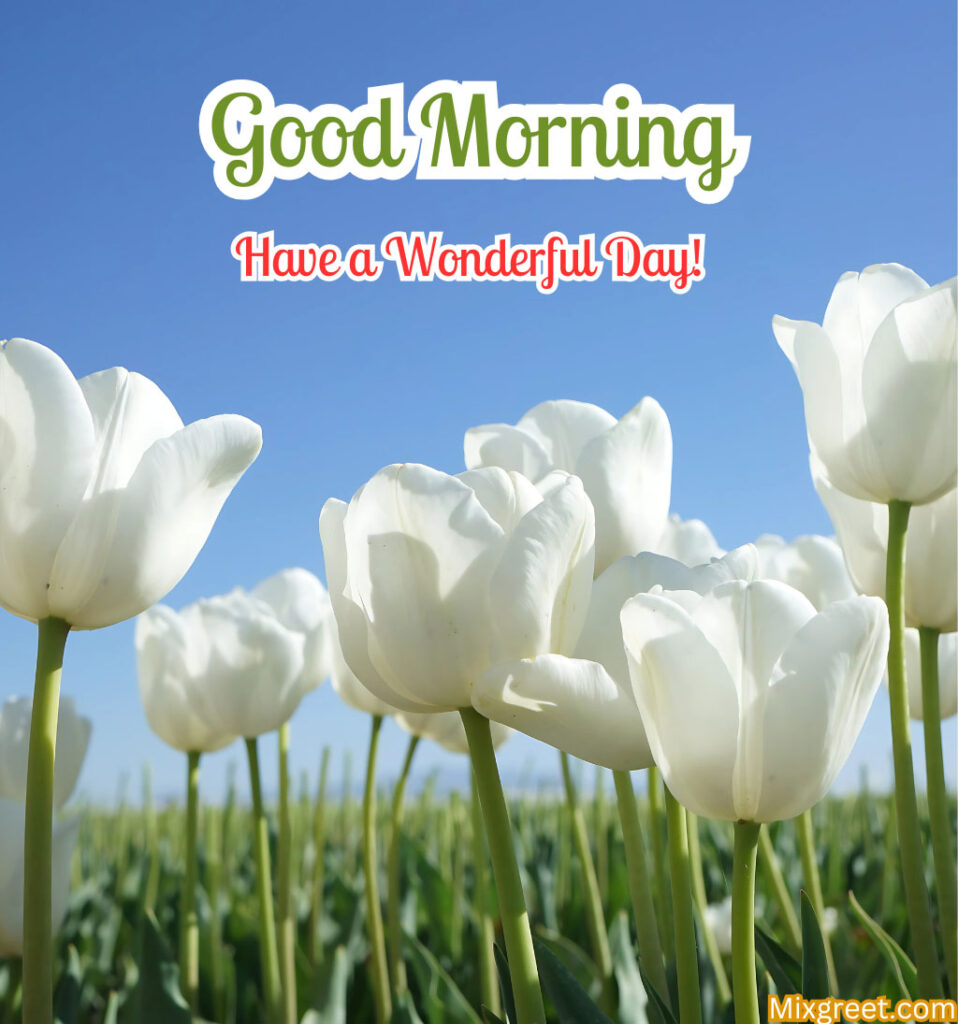 Good Morning Images with White Tulips Flowers