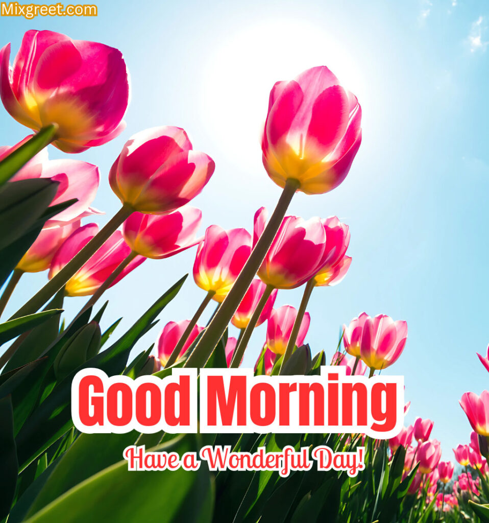 Good Morning Greetings With Tulips Garden