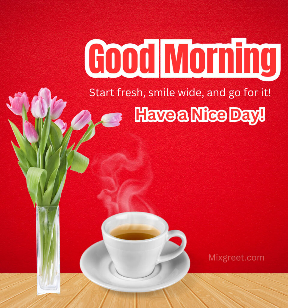 Good Morning Wishes with White Tulips and Tea